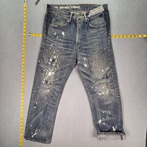Neighborhood Jeans Mens Selvedge Blue Paint Splat Thrashed Whiskers Fits 31x25